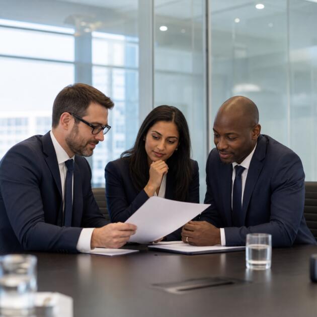 Business professionals reviewing qualification documents